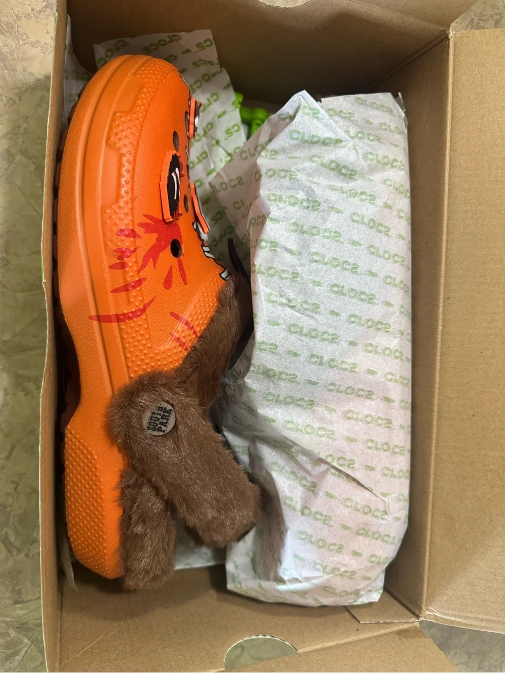 South Park CROCS Kids Orange Faux-Fur Lined Clog with Brown Lining